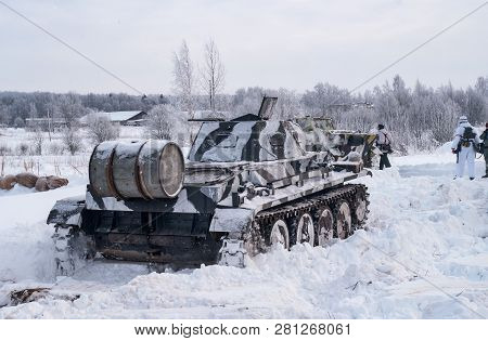 Krasnoye Selo, St. Petersburg, Russia - January 19, 2019: Military Historical Reconstruction - The B
