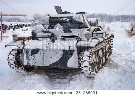 Krasnoye Selo, St. Petersburg, Russia - January 19, 2019: Military Historical Reconstruction - The B