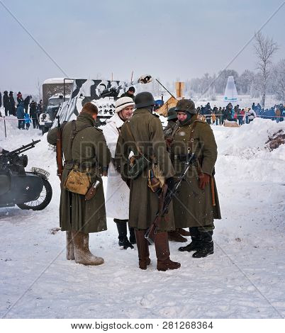 Krasnoye Selo, St. Petersburg, Russia - January 19, 2019: Military Historical Reconstruction - The B