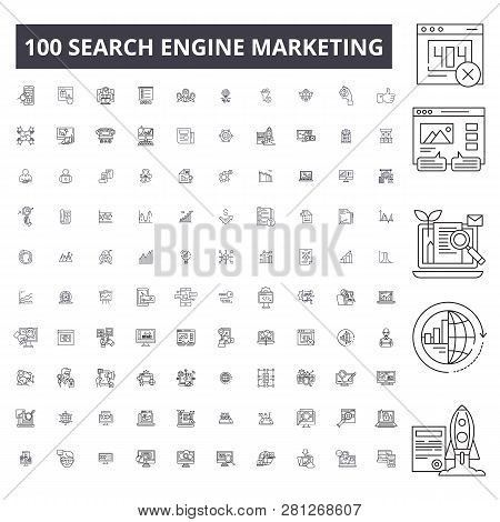 Search Engine Marketing Editable Line Icons, 100 Vector Set, Collection. Search Engine Marketing Bla
