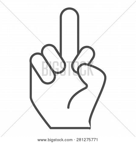 Middle Finger Sign Thin Line Icon. Hand Gesture Vector Illustration Isolated On White. Fuck You Symb