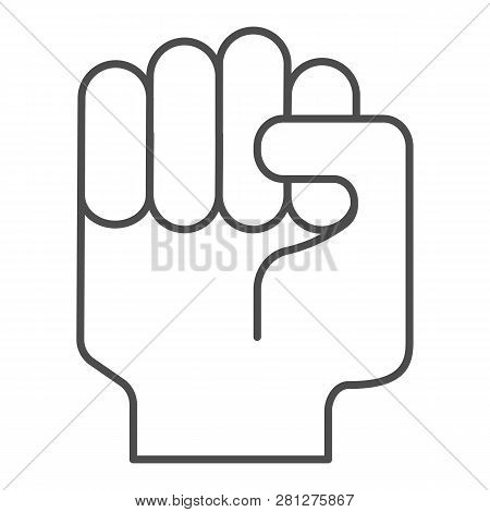 Fist Up Thin Line Icon. Raised Fist Vector Illustration Isolated On White. Hand Power Gesture Outlin