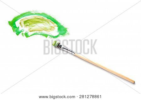 Abstraction For The Background, A Drawing With Colorful Paints And A Brush On A White Isolated Backg