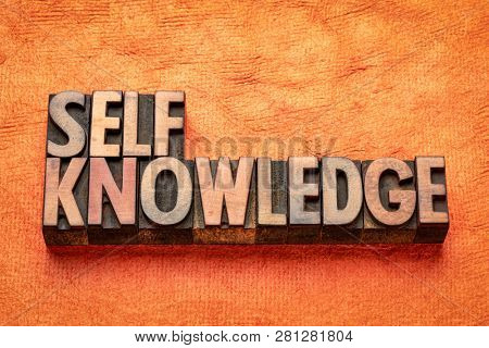 self knowledge word abstract in vintage letterpress wood type printing blocks