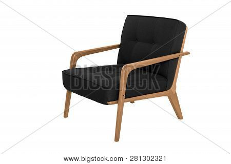Black Fabric And Wood Armchair Modern Designer