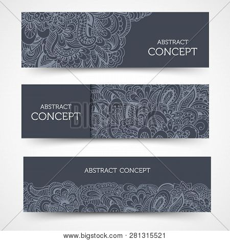 Set Of Old Middle Ages Flyer Pages Ornament Illustration Concept. Vintage Art Traditional, Islam, Ar
