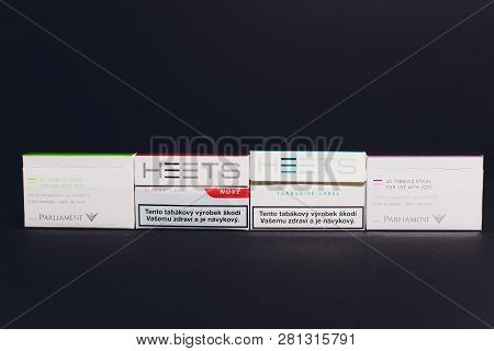 Ufa, Russia, 15 November, 2018: Amber Label Heets , Philip Morris, Marlboro. Heetsticks For Iqos Cig
