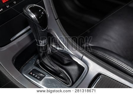 Novosibirsk, Russia - January 30, 2019:  Ford Mondeo,  , Close-up Of The Accelerator Handle And Butt