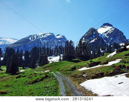 Alpine Peaks Schibenstoll And Zuestoll In The Churfirsten Mountain Range, Between The Toggenburg Reg