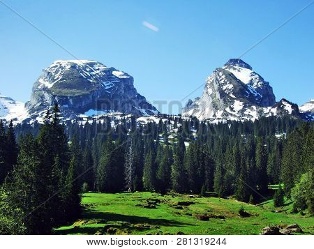 Alpine Peaks Schibenstoll And Zuestoll In The Churfirsten Mountain Range, Between The Toggenburg Reg