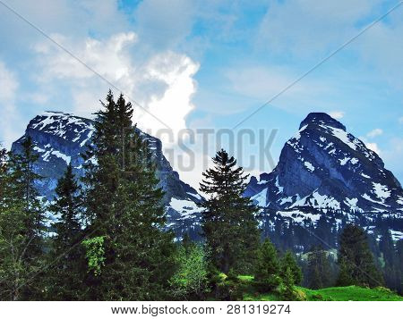 Alpine Peaks Schibenstoll And Zuestoll In The Churfirsten Mountain Range, Between The Toggenburg Reg
