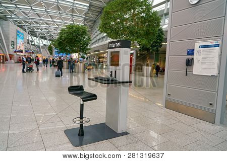 DUSSELDORF, GERMANY - CIRCA SEPTEMBER, 2018: interior shot of departure level in Dusseldorf airport.