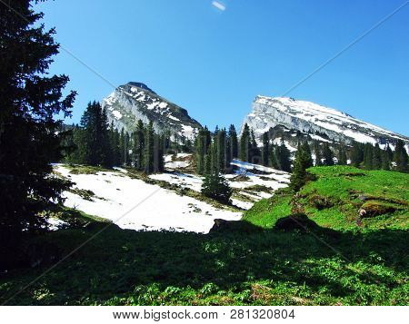 Alpine Peaks Zuestoll And Brisi In The Churfirsten Mountain Range, Between The Toggenburg Region And