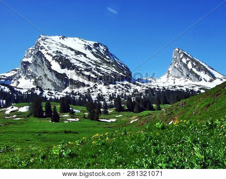 Alpine Peaks Brisi And Frumsel In The Churfirsten Mountain Range, Between The Toggenburg Region And 