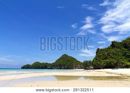 Beach Idyllic With Blue Sky At Tungsang Bay In Chumphon Province Thailand Is Famous For Travel