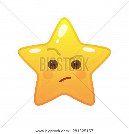 Envious Star Shaped Comic Emoticon. Suspecting Face With Facial Expression. Critical Emoji Symbol Fo