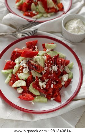 Traditional Bulgarian dish Shopska salad