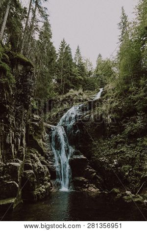Scenic View Of Kamienczyk Waterfall In Gian Mountain, Poland