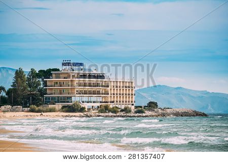 Terracina, Italy - October 15, 2018: Grand Hotel Lapprodo On Coast Of Tyrrhenian Sea