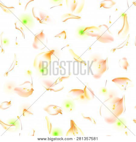 Vector Seamless Pattern With Floral Petals. Floral Background With Flowers, Petal, Blurred Petals An