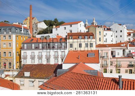 Alfama neighborhood houses and rooftops in Lisbon Portugal