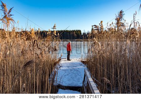 Man Standing At A Jetty Between Reed