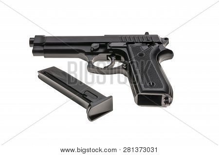 An Isolated Black Pistol On A White Background