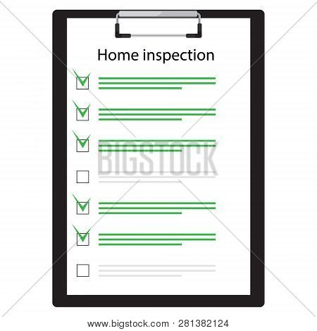 Home Inspection Checklist Paper On Clipboard. Real Estate Inspection Report