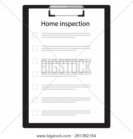 Home Inspection Checklist Paper On Clipboard. Real Estate Inspection Report