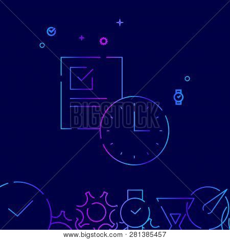 Planning, To Do List Vector Line Icon. Time Management Gradient Symbol, Pictogram, Sign. Dark Blue B