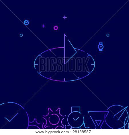 Sundial Vector Line Icon. Ancient Sun Clock Gradient Symbol, Pictogram, Sign. Dark Blue Background. 