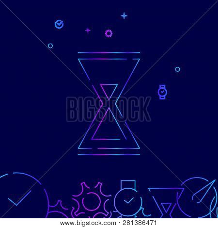 Hourglass Vector Line Icon. Sandglass Gradient Symbol, Pictogram, Sign. Dark Blue Background. Light 