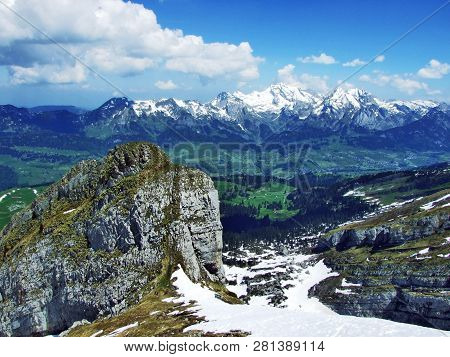 Panoramic Views Of The Alpine Peak Zuestoll In The Churfirsten Mountain Range - Canton Of St. Gallen