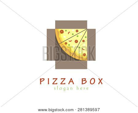 Pizza Box Logo	- White Background Illustartion Design