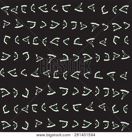 Abstract Hand Drawn Spiky Organic Forms Ressembling Thorns Arranged In Horizontal Rows. Seamless Vec