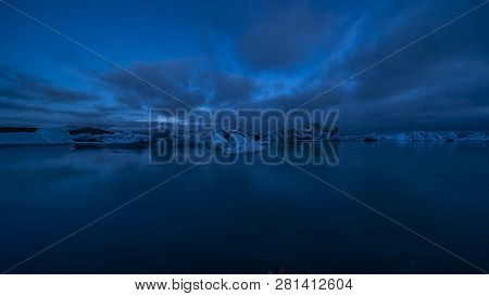 Faint Aurora Borealis At Jokusarlon Glacial Lagoon, Southeast Iceland.