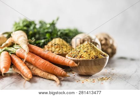 Seasoning Spices Condiment Vegeta From Dehydrated Carrot Parsley Celery Parsnips And Salt With Or Wi