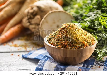 Seasoning Spices Condiment Vegeta From Dehydrated Carrot Parsley Celery Parsnips And Salt With Or Wi