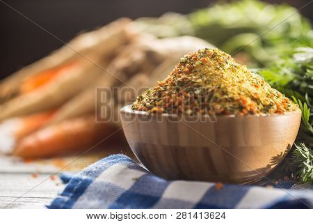 Seasoning Spices Condiment Vegeta From Dehydrated Carrot Parsley Celery Parsnips And Salt With Or Wi