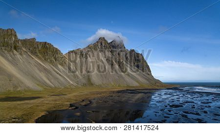 Afternoon At Vestrahorn, A 454 Metre Tall Scree Mountain, Mainly Made Up Of Gabbro And Granophyre Ro