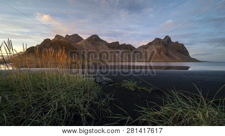 Sunset At Vestrahorn, A 454 Metre Tall Scree Mountain, Mainly Made Up Of Gabbro And Granophyre Rocks