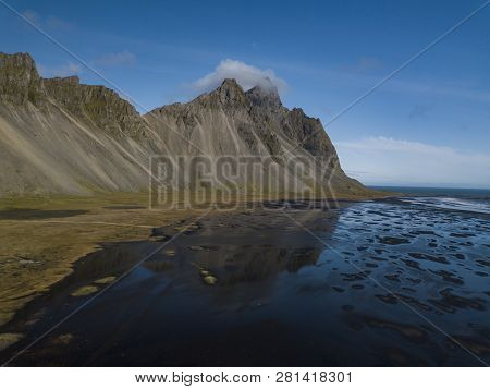 Afternoon At Vestrahorn, A 454 Metre Tall Scree Mountain, Mainly Made Up Of Gabbro And Granophyre Ro