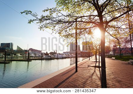Waterfront Of Inner Harbor In Baltimore, Usa
