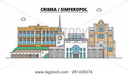 Russia, Crimea, Simferopol. City Skyline: Architecture, Buildings, Streets, Silhouette, Landscape, P
