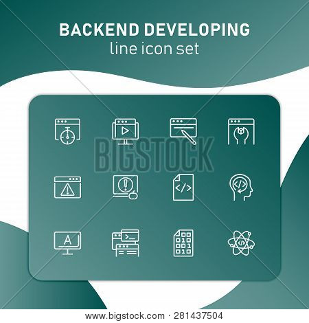Backend Developing Line Icon Set. Set Of Line Icons On White Background. Technology Concept.  Progra