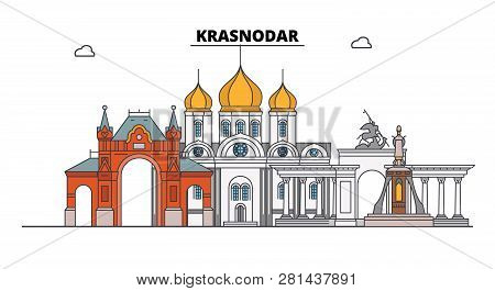Russia, Krasnodar. City Skyline: Architecture, Buildings, Streets, Silhouette, Landscape, Panorama. 