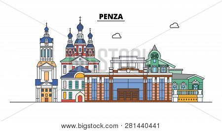 Russia, Penza. City Skyline: Architecture, Buildings, Streets, Silhouette, Landscape, Panorama. Flat