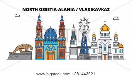 Russia, Vladikavkaz. City Skyline: Architecture, Buildings, Streets, Silhouette, Landscape, Panorama