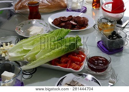 Morning Breakfast, Breakfast Table Ready. Turkish Breakfast Table, Turkish Breakfast Foods At The Br