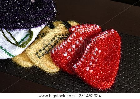 Great Hand-knitted Patterned And Multi-colored Booties Socks,anatolian Handicrafts, Turkey,hand Knit